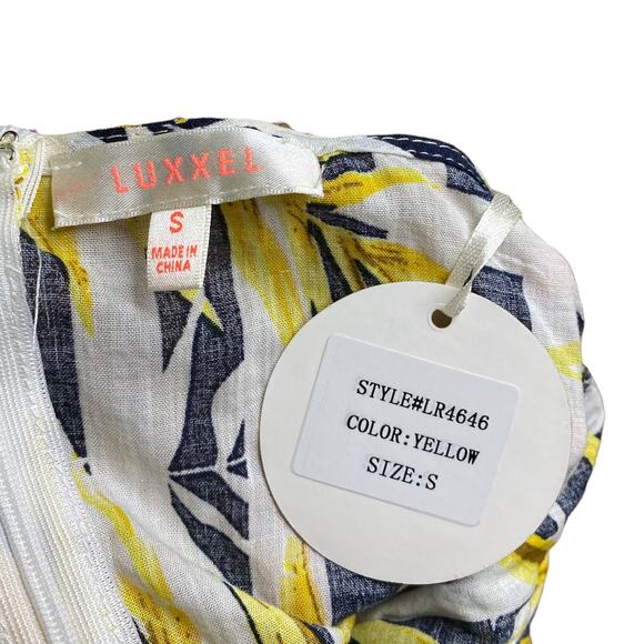 Luxxel Romper Leaf Print Yellow Black White Stripe Women's Size Small - Picture 9 of 12
